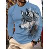 Wild White Wolf Head King Letter Splash Ink Print Long Sleeve T-Shirt For Men, Crew Neck Hip Hop Street Casual Loose Tee Shirts