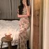 French Retro Mesh Printing Suspender Dress Women's Summer Design Sense Niche Pure Desire Slim-fitting Hip-wrapped Long Skirt