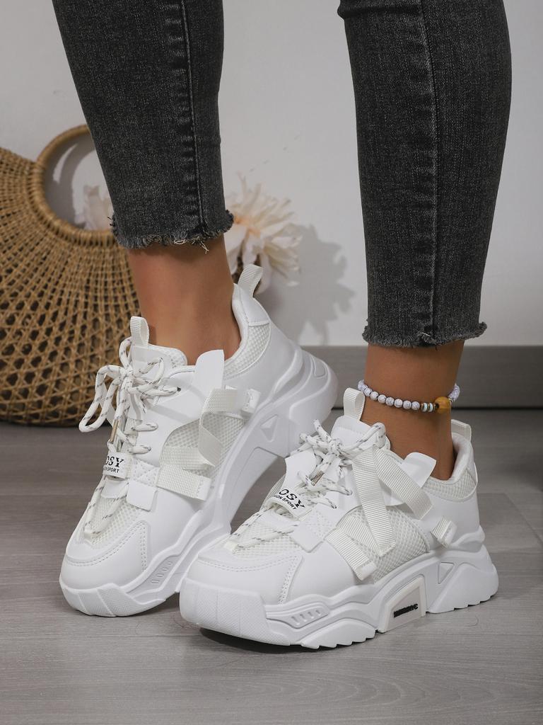 Lila Sneaker für Damen Atmungsaktive Chunky Plateau-Sneaker Damen Freizeitschuhe Slip-On Dicksohlige Sneaker Frau Sportschuhe