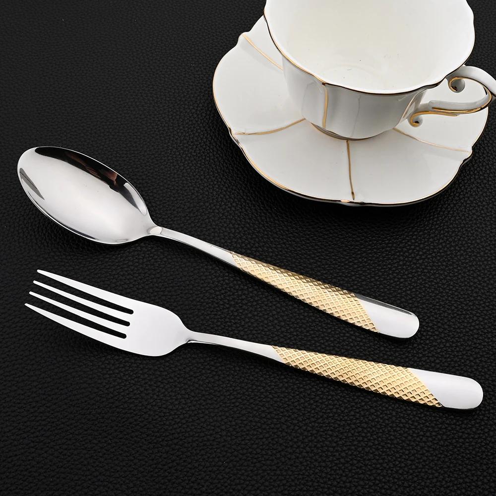 16Pcs Dinnerware Sliver Stainless Steel Cutlery Gold Plated Western Tableware Dinner Set Mirror Knife Fork Spoon Dishwasher Safe