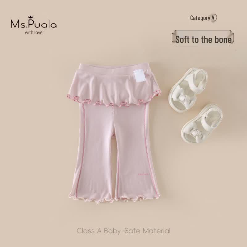 MS.PUALA Baby Girls  Ruffle Trim Capri Leggings 90 cm