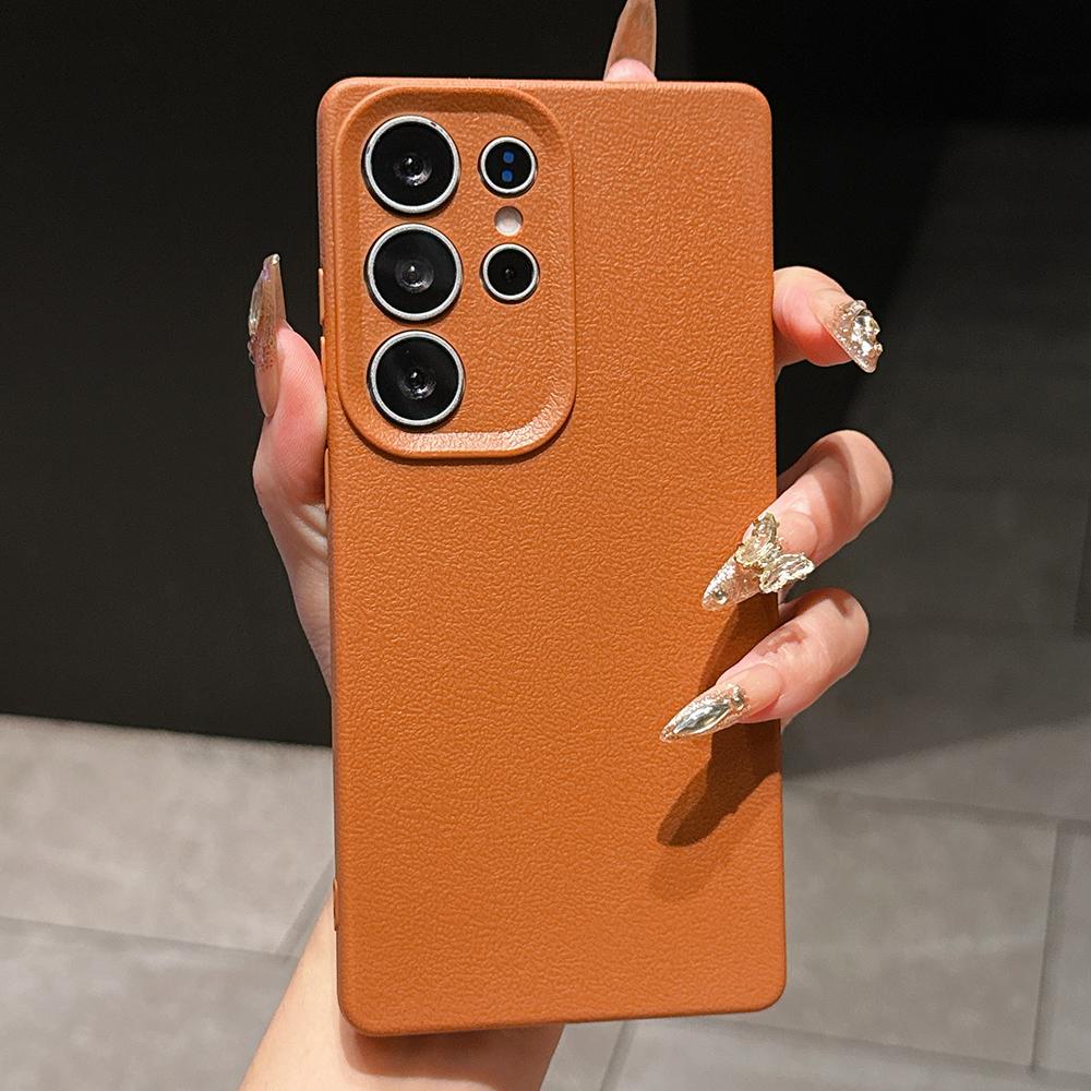 Samsung Galaxy A07 A26 S23FE S25 Xiaomi Poco X7 M7 Redmi A5 for iPhone 17 16 15 Pro Max Infinix Realme Phone Cases Soft brown Leather pattern TPU Case