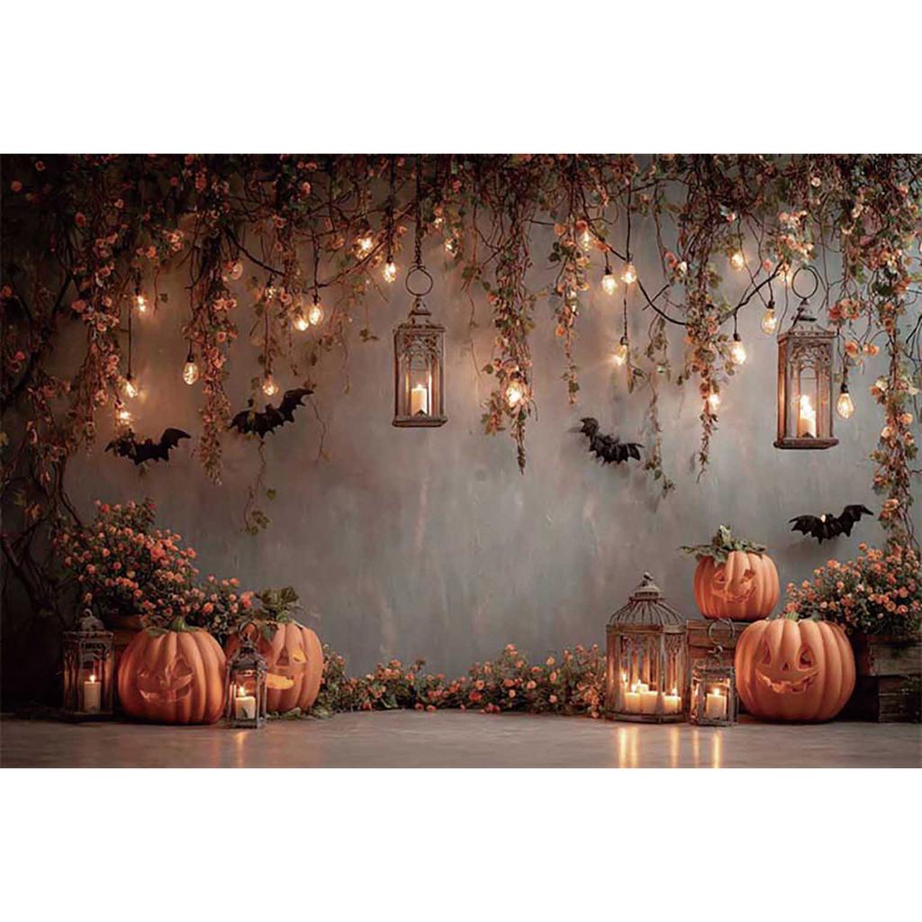 MOON.QG Halloween Photo Background Vines String Lights Lanterns Backdrop Party Photography Props Decorations Portrait Supplies