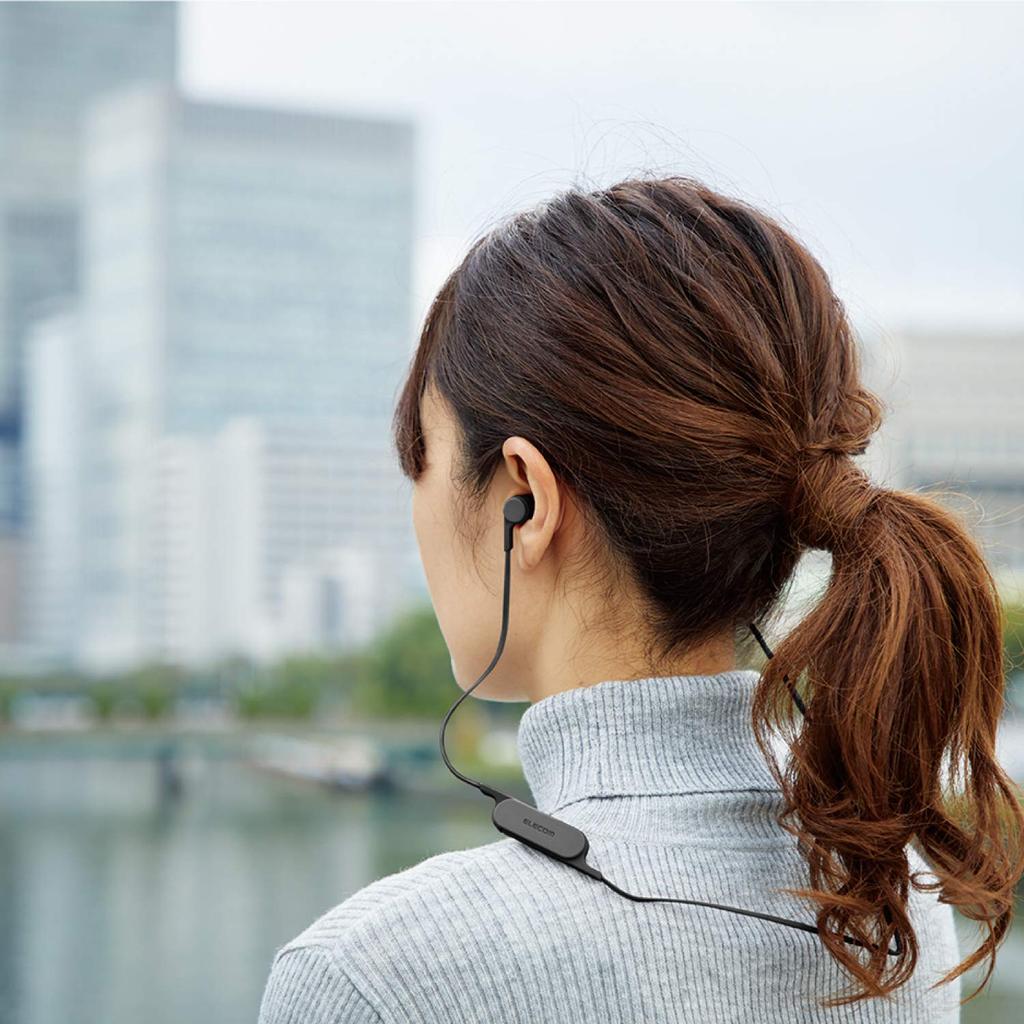 ELECOM Bluetooth 6 Hours of Continuous Music Smoke Black Earphones, 1-Button Operation, Playback, (LBT-HPC14AVBK)