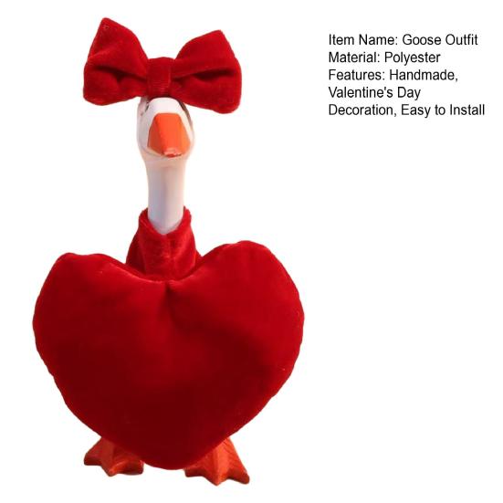1 Set Valentine's Day Porch Goose Outfits Outdoor Garden Lawn Yard Goose Statue Velvet Bow Love Heart Costume Holiday Party Dress-up Clothing