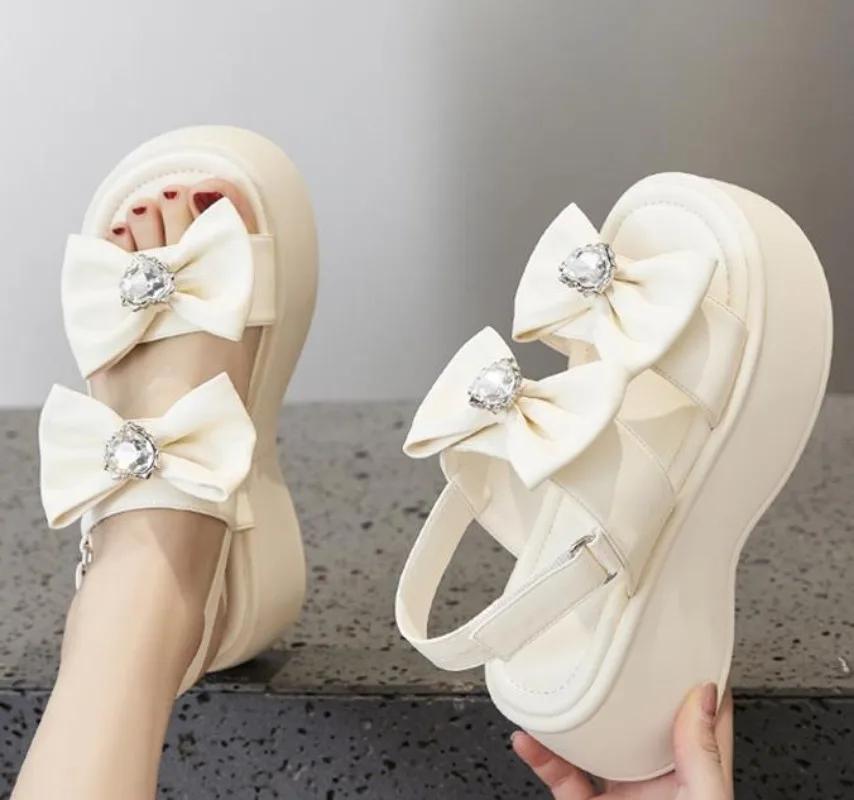 7cm New Summer Women Sandals Microfiber PU Lady Elastic Chunky Heel Fashion Hot Sale Platform Wedge Mujer Comfy Hook Shoes