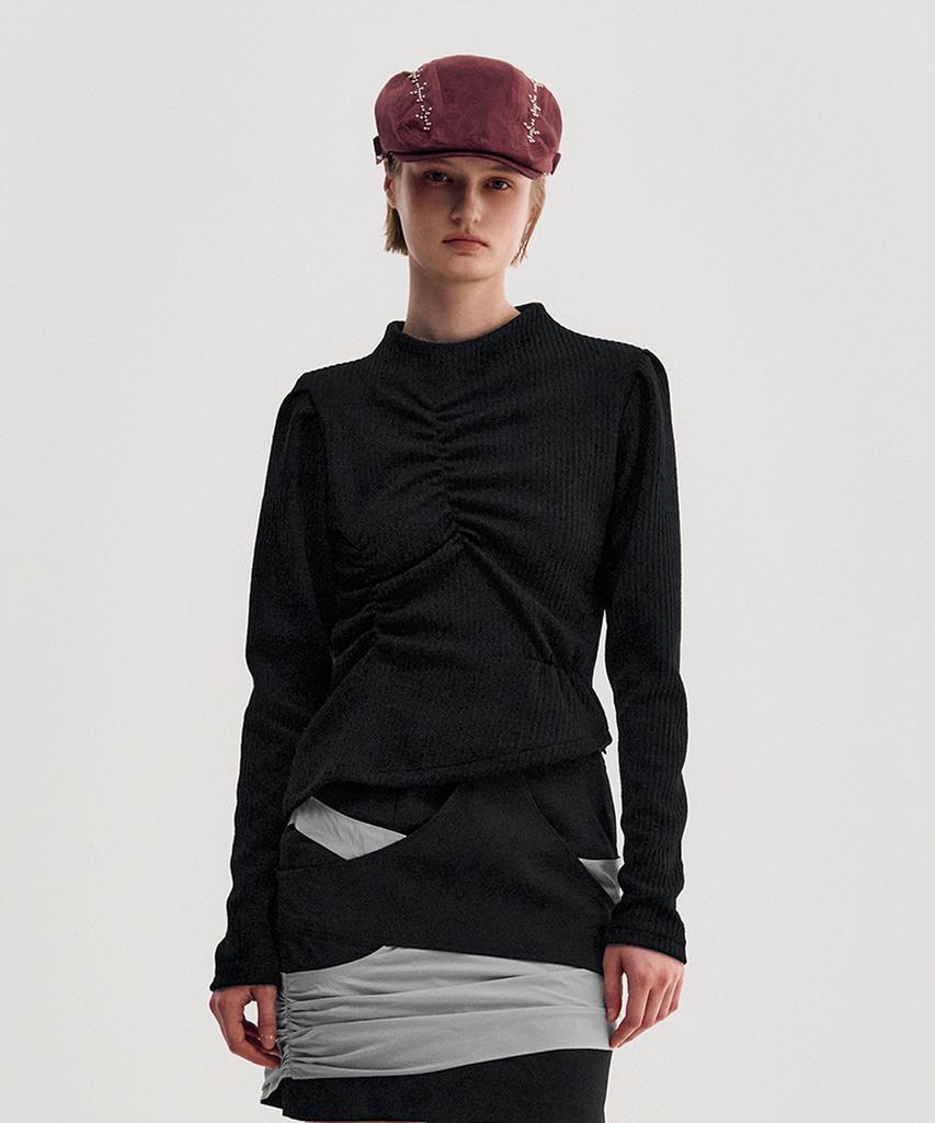 Kimjisu Ribbed Shirring Highneck Top _ Black