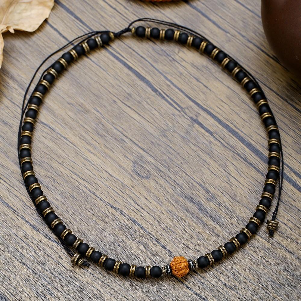 Mens Vintage Tiger Eye Beaded Necklace Ethnic Geometric Design Unisex Pendant Style3