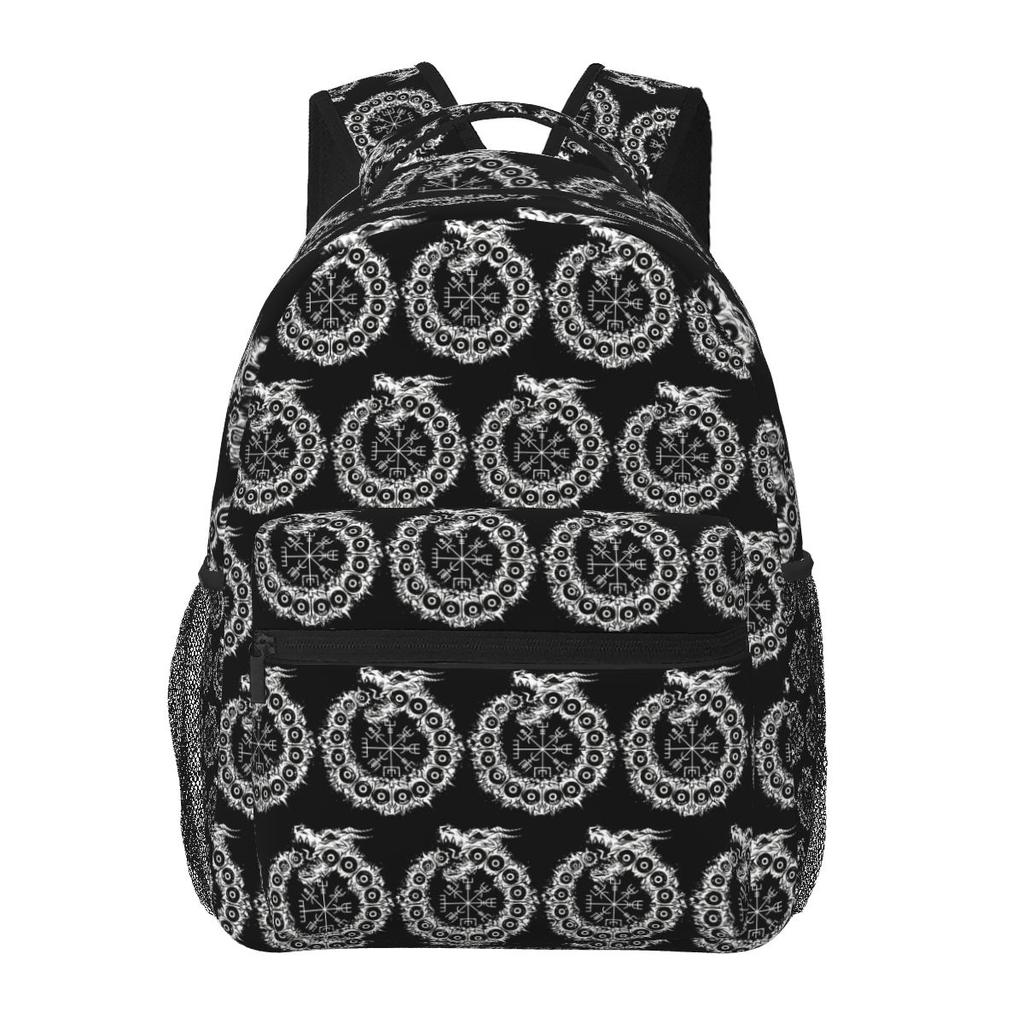 World Serpent Jormungandr Viking Runic Compass Student Backpack School Bag Hiking Daypack for Men Women Bookbag Shoulder Bags