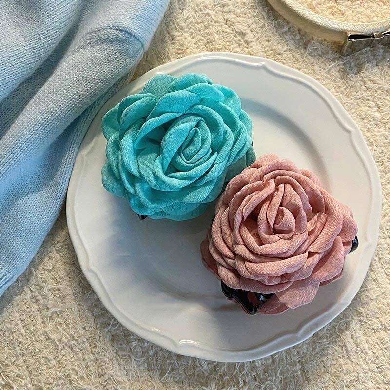 Korean Fabric Rose Flower Hair Claw Clip Women Girls Fashion Barrettes Plastic Hair Grab Clamp Headwear Hair Accessories