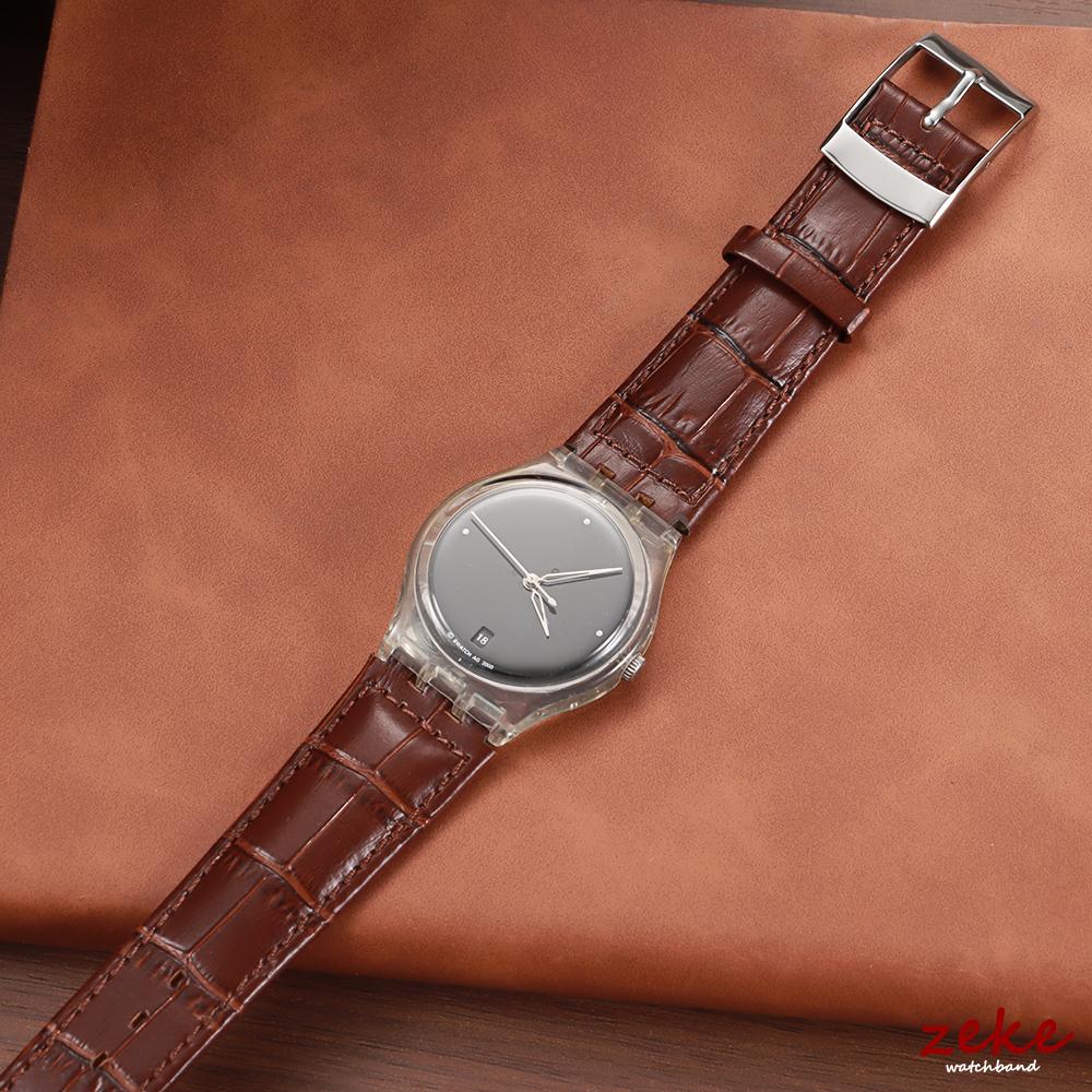 Genuine Leather Watch Strap 17mm 19mm for Swatch Replacement Band Vintage Brown Strap Men Women Sport Band Accessories Bracelet