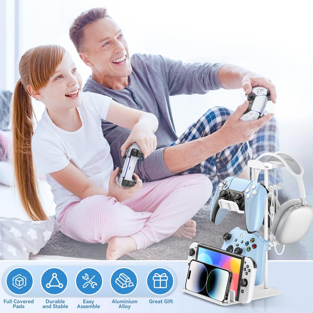 KDD Headphone Stand Game Controller Holder Headset Holder Desk Earphone Stand with Aluminum Support Bar Universal Storage Organizer for Phones &