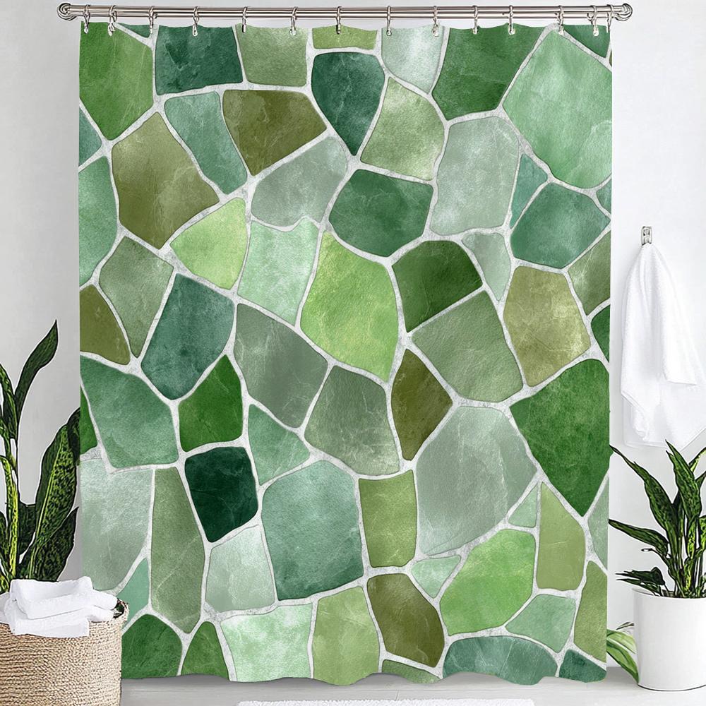 Modern Mosaic Shower Curtain,Waterproof Bathroom Decor, Unique Gift, Stylish Design,Elegant Home Decoration Curtain With Hooks