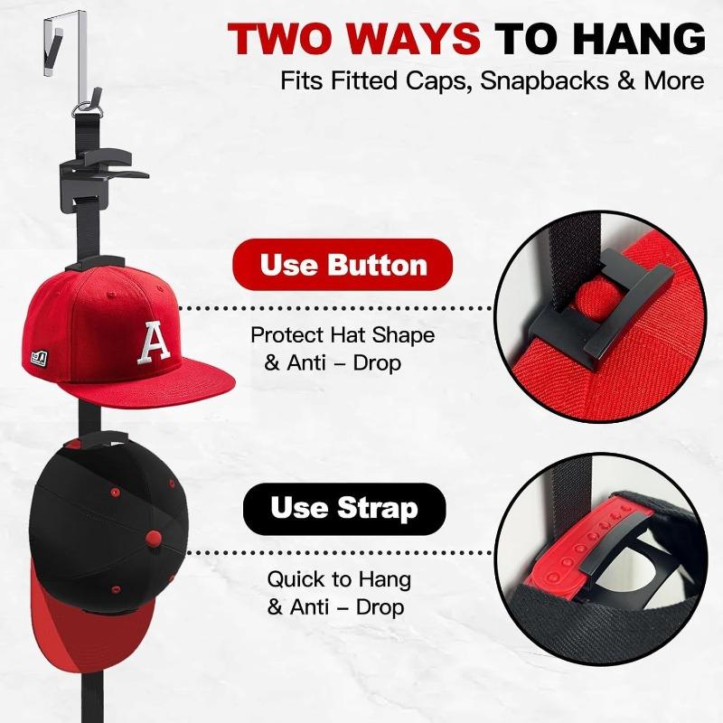Hat Rack for Door - Two-Way Hanging Caps with Display Hooks and Hanger, Hat Organizer for Baseball Caps