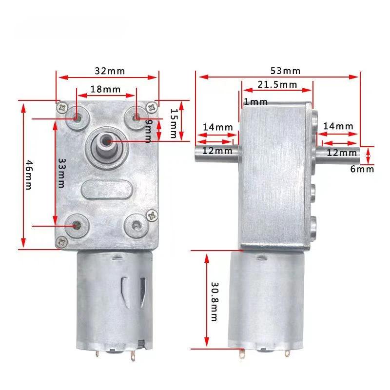 1 Stück Doppelwellen 6-24V Rückwärts Selbstverriegelnd Doppel-Ausgangswellen Mini-Untersetzungsgetriebe DC-Motor JGY-370 DC-Schneckengetriebemotor