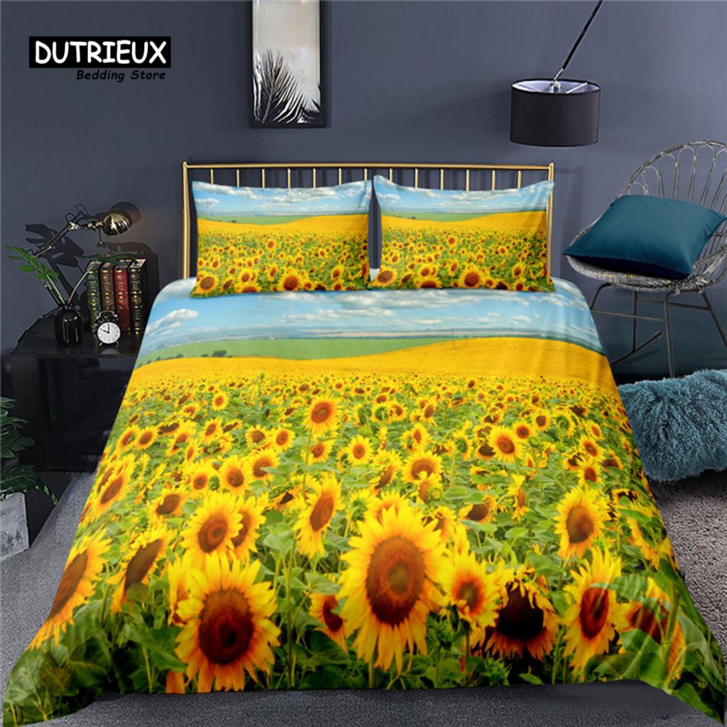 Розкішний 3D принт соняшника для дому, зручний набір підодіяльників з наволочками, дитячий постільний комплект розміру queen та king EU/US/AU/UK