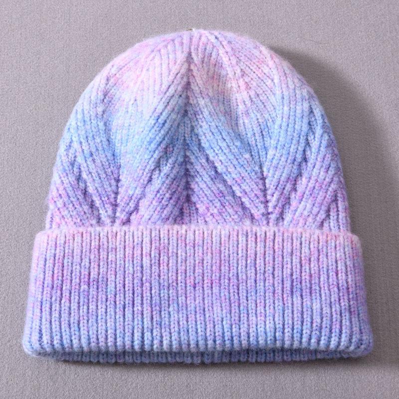 Gradually change knitted hat twill yarn ins wind wool blend outdoor wool hat ear protector warm wool hat