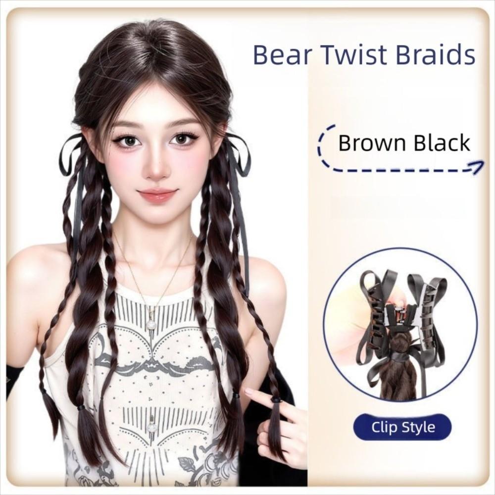1 Paar Schleifen-Klauenklemmen Doppel-Pferdeschwanz Gedrehte Flechte Lange Flecht-Haarverlängerungen Party