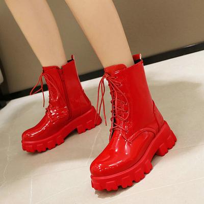 Damskie Botki Platforma Gruby Obcas Damskie Gotyckie Buty Motocyklowe