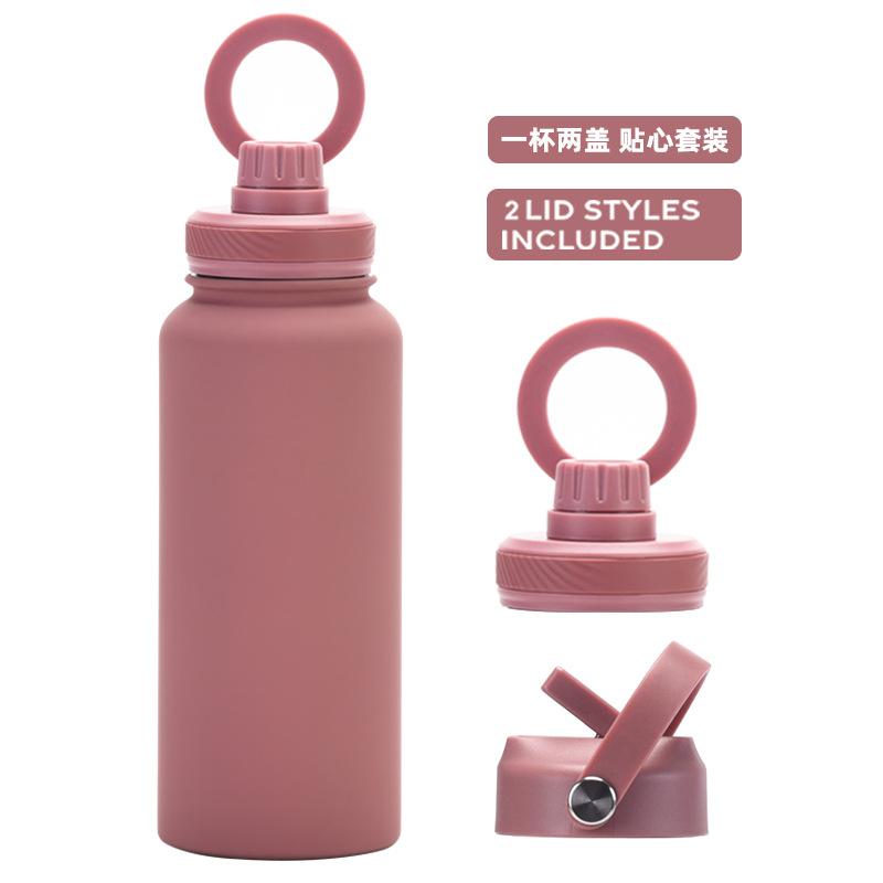 Large Capacity 1L Straw Thermos Cup, Mobile Phone Magnetic Suction Bracket, Water Cup, One Cup With Two Lids, Outdoor Sports Kettle.