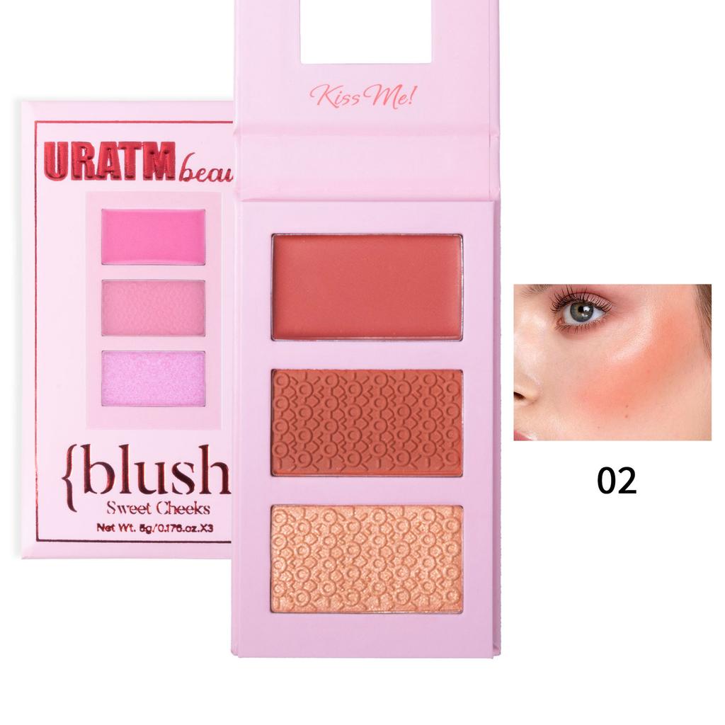 Tre färger Highlighter Rouge Palett Matt Pärlemorskimrande 3D Kontur Palett Framhävande Nässkugga Naturlig Naken Sminkpuder Kaka