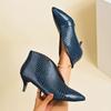 pointed mouth, patent leather short boots, women's thin high heels, new snake skin pattern Martin boots in autumn and winter, thin leather boots