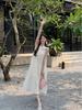 2026 new French lightweight three-dimensional flower neck sleeveless solid color pendulum long dress vacation dress women's summer