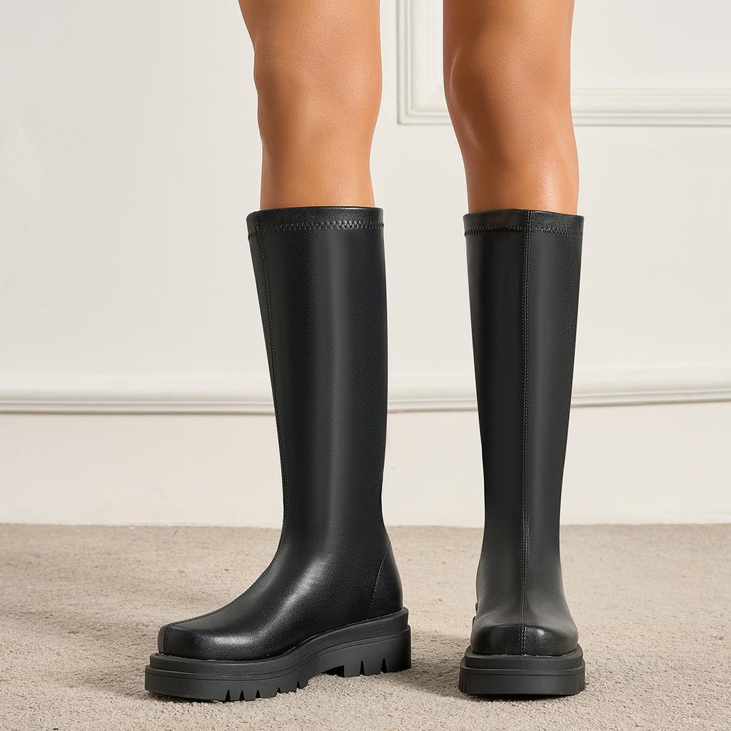 Autumn and winter LZD supply casual medium heel flat bottom large size versatile solid color high boots