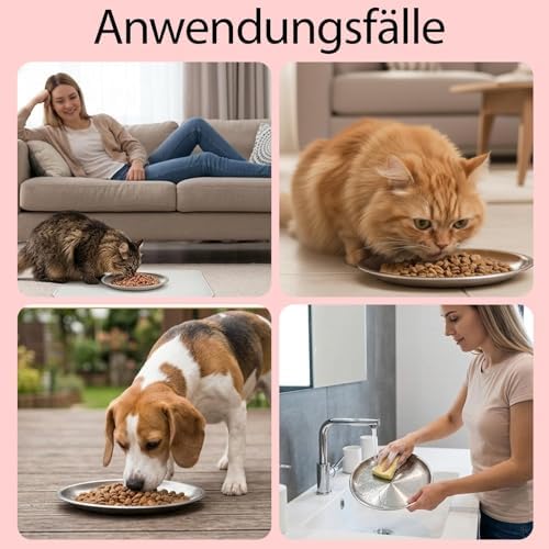 Katzennapf Edelstahl Flach 17cm – Non-Slip Cat Plate with Silicone Ring, Whisker-Friendly Design, Stackable for Cats & Small Dogs