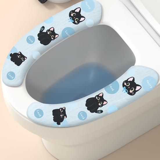 Siyah Kedi Tasarımlı Tuvalet Kapağı Uzatılmış Yuvarlak Kare Tuvalet Paspası Yıkanabilir Yeniden Kullanılabilir Nefes Alabilir Rahat Oturak Örtüsü