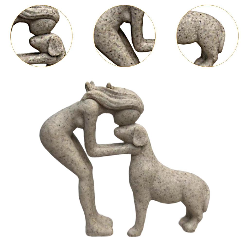 Woman and Dog Statue Resin Crafts Decorative Ornament Small Collection Sculpture for Shelf Tabletop Indoor Living Room Bedroom