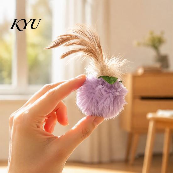 Engaging Cat Exercise Toys Furry Ball Toy with Feather, Interactive Pom Balls, Safe Plush for Adult Cats Soft Kitten Chasing Indoor Entertainment Pet