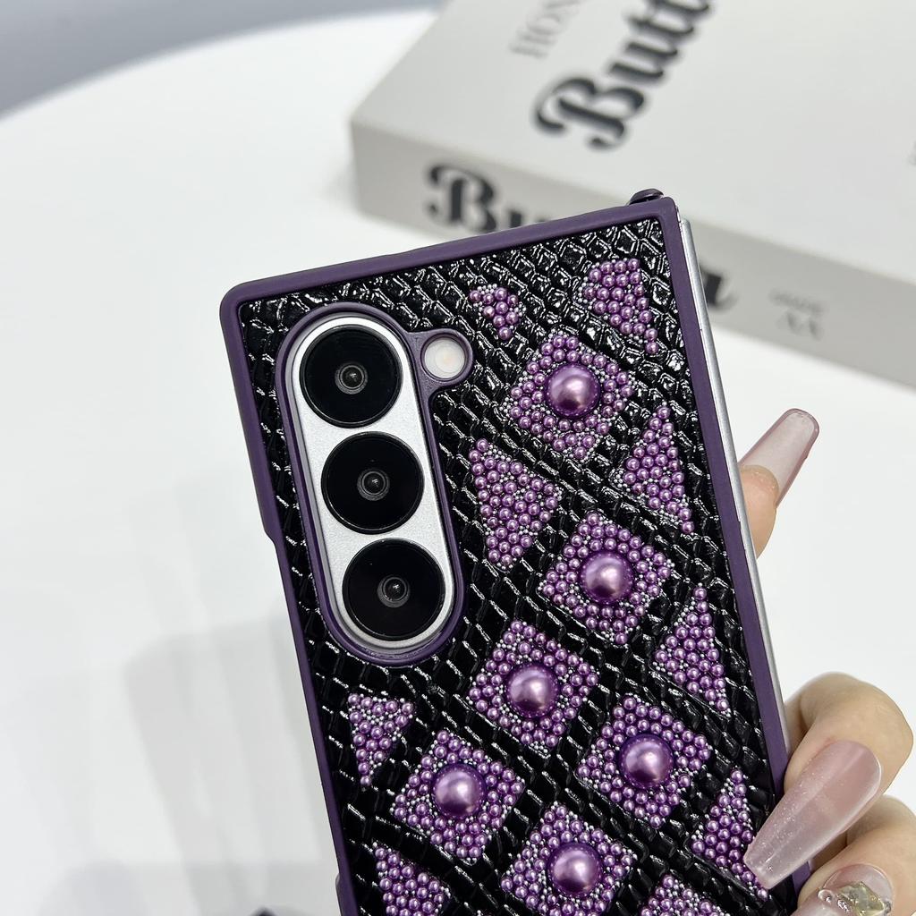 Shockproof Glitter Case For Samsung Galaxy Z Fold3 Fold4 Fold5 Fold6 Pearl Droplets & Diamond Grid & Military-Grade Drop Protection