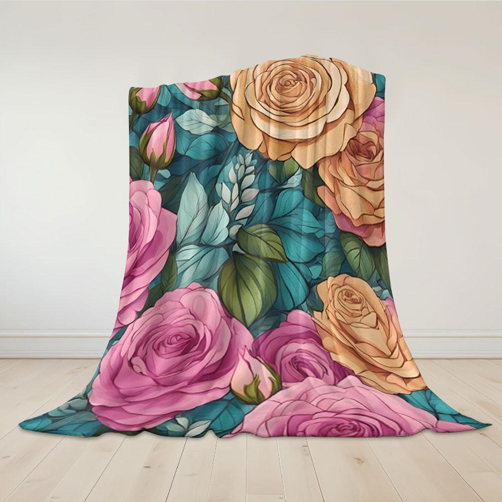 Vintage Rose Floral Flannel Blanket Perfect for Sofa Office Bed Travel Sleep Read Relax Camping four season use