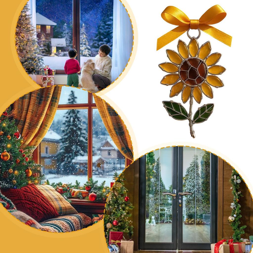 Christmas Tree Ornament 2D Acrylic Flower Pendant Sunflower Ornaments Christmas Tree With Bow Design For Winter Holiday Party