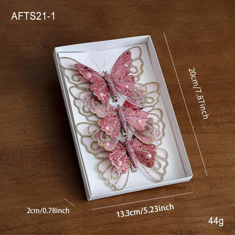 New Christmas decoration butterfly Christmas tree pendant glitter simulation butterfly scene atmosphere decoration butterfly