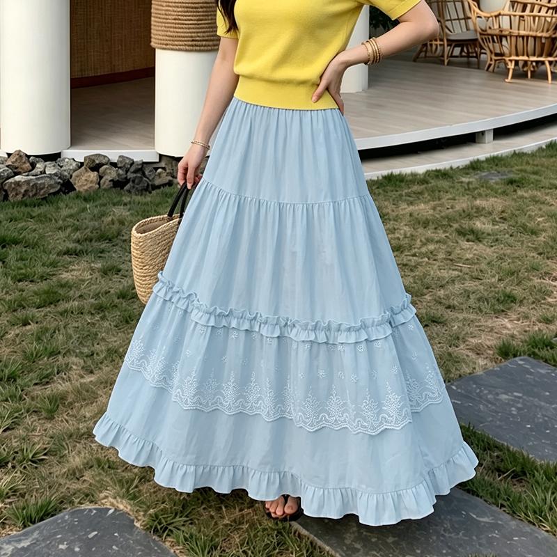 ZANZEA Women Elegant Lace Splice Casual Elastic Waist Loose Long Skirts