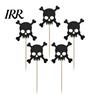 Glitter Black Cake Topper 8 Pcs Halloween Cupcake Picks, Spooky Skull Party Accessory Toppers, Gothic Birthday Decoration for Supplies