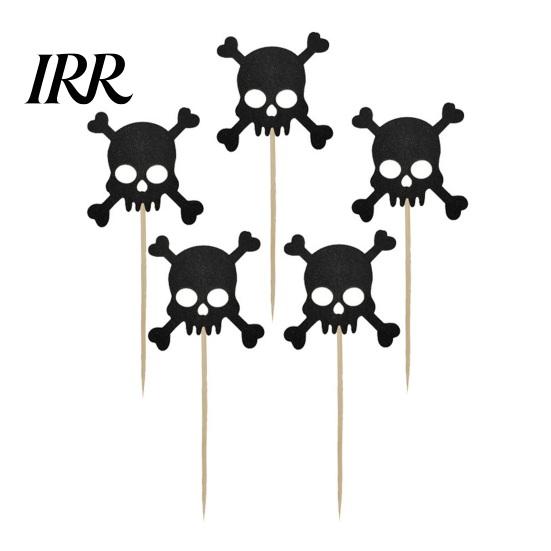 Glitter Black Cake Topper 8 Pcs Halloween Cupcake Picks, Spooky Skull Party Accessory Toppers, Gothic Birthday Decoration for Supplies