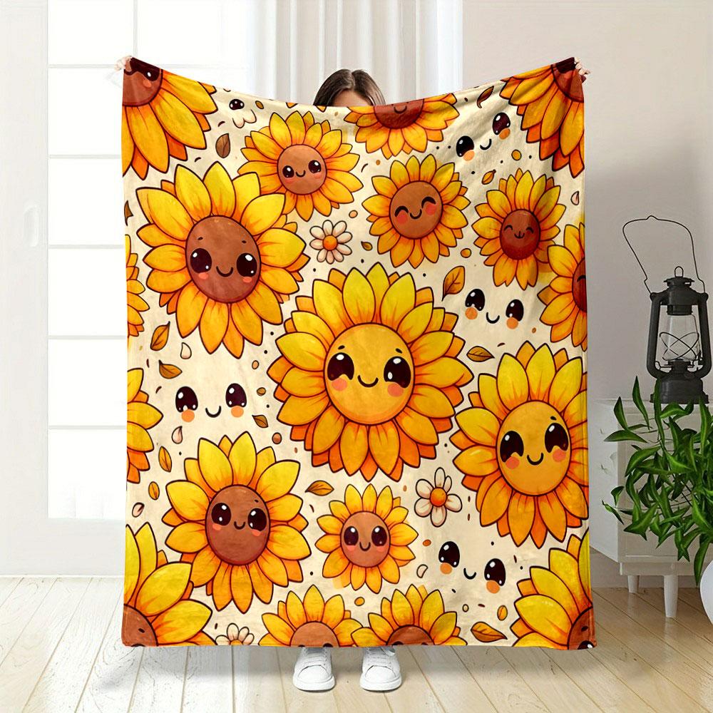 Smiling Sunflower Patterns Print Blanket Soft and Cozy Perfect for the Living Room Bed Sofa or a Nap,gift