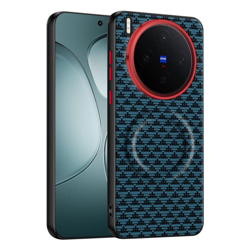For Vivo X300 and X300 Pro Case Peak Pattern Leather Magnetic Suction Contrast Color Keys Lens Frame Anti-Fingerprint Soft Cover