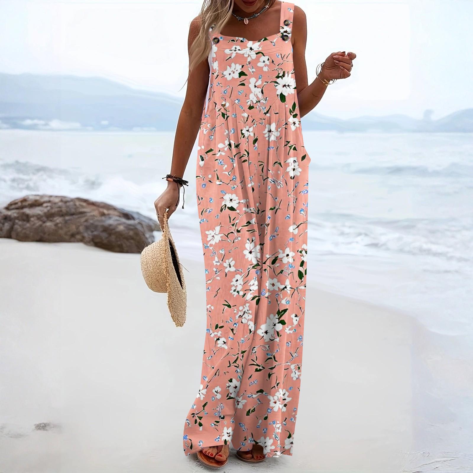 Женский комбинезон Модный Повседневный С боковыми карманами Комбинезон с цветочным принтом XXL