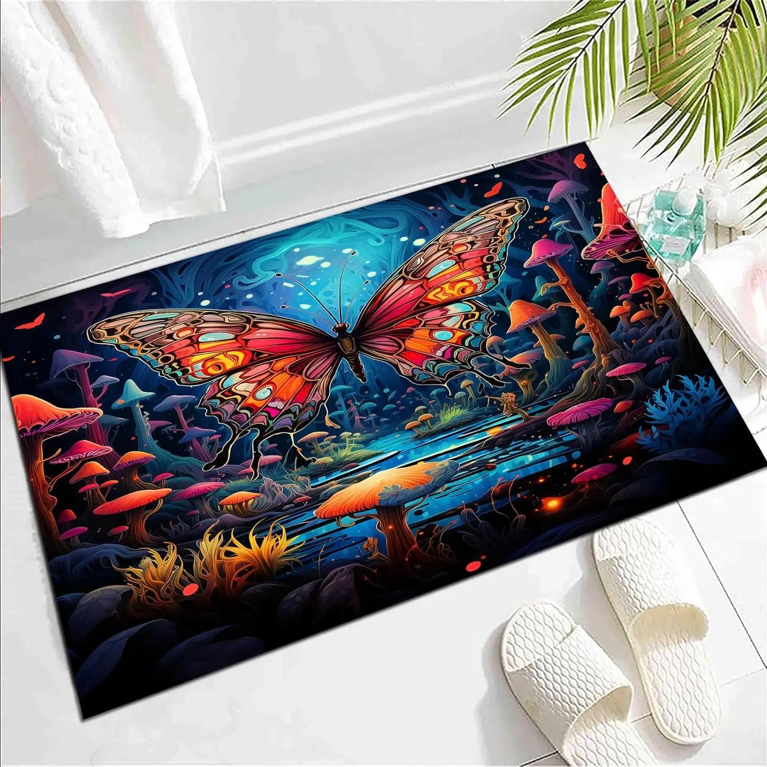 

Boho Butterfly Carpet Botanical Flower Area Rug For Bedroom Home Decor Dream Style Doormat Rustic Leaves Floral Indoor Floor Mat 40x60cm 16x24 inch