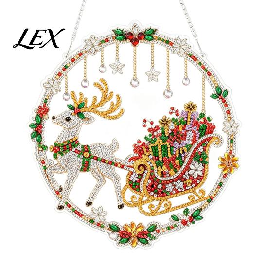 Festive Tree Ornament Crafting Christmas Rhinestone Painting Suncatcher Kit, DIY Faux Pearl Art Xmas Crafts for Adults Beginner, Acrylic Decorative