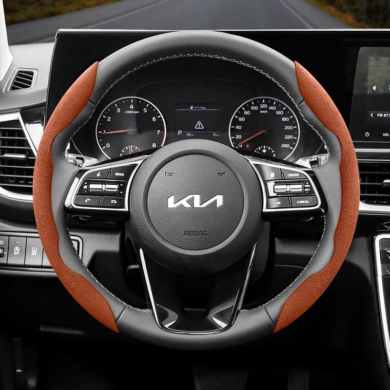 Suitable for Kia Anti-Slip Buckle Segmented Suede Steering Wheel Cover Suitable for Ceed Jd Picanto Sportage 3 Rio 4 Ev3 Cerato 2 Stonic Xceed Morning