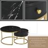 Couchtisch Rund, Satztisch 2er Set, Moderne Nesting Kaffeetisch Schublade, Gold Marmormuster, Sofatische Schlafzimmer Balkon Büro, Schwarz