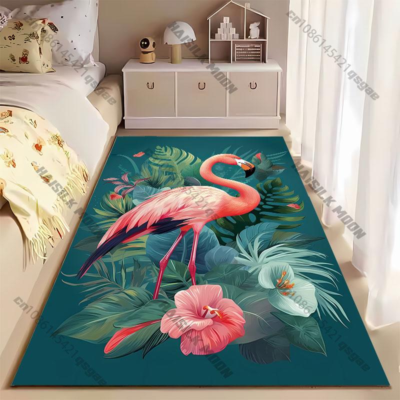 Flamingo surrounded by tropical plants carpet Yoga living room room decor children's crawling mat doormat area rug