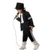 Musician Halloween Costume Set for Kids, Black Sequin Jacket, Trousers, Hat, Gloves, 80s 90s Retro Stage Outfits for Disco Party, Fancy Dress