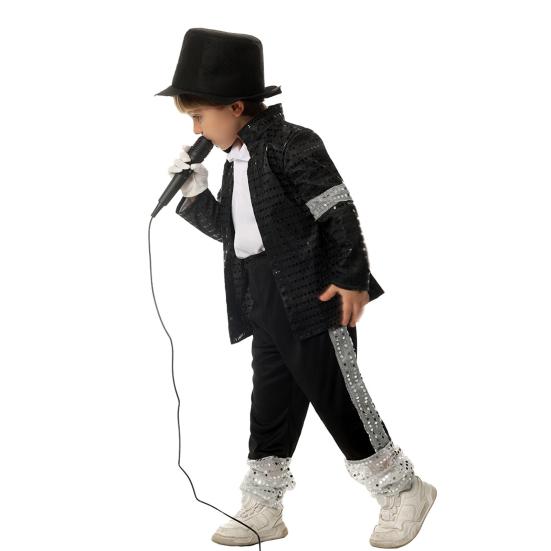 Musician Halloween Costume Set for Kids, Black Sequin Jacket, Trousers, Hat, Gloves, 80s 90s Retro Stage Outfits for Disco Party, Fancy Dress