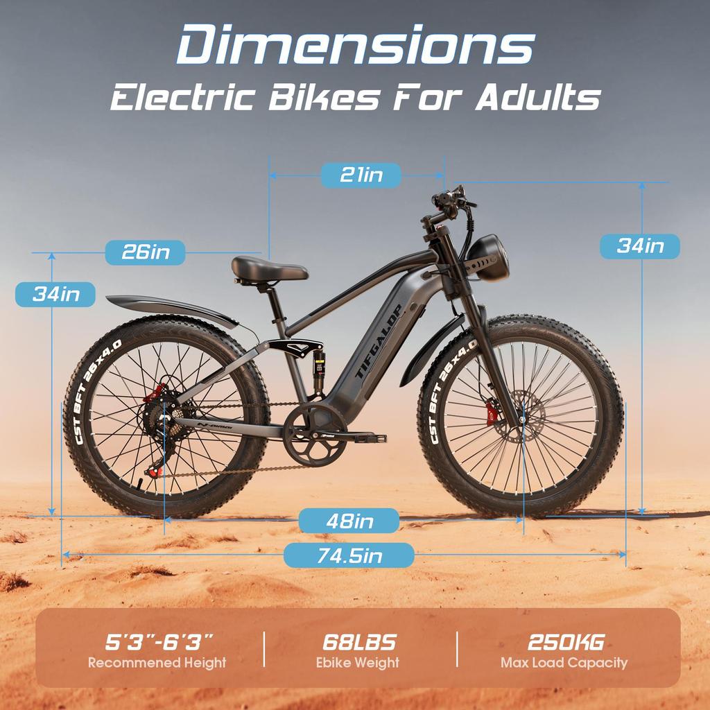 Elektrické kolo TIFGALOP 26 palců, motor 1000W, vyjímatelná lithiová baterie 48V22Ah, dojezd 45-90 km, dvojité tlumiče